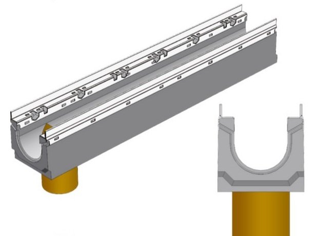 Бетонный лоток BGU с водосливом № 0, h255, DN200, C250